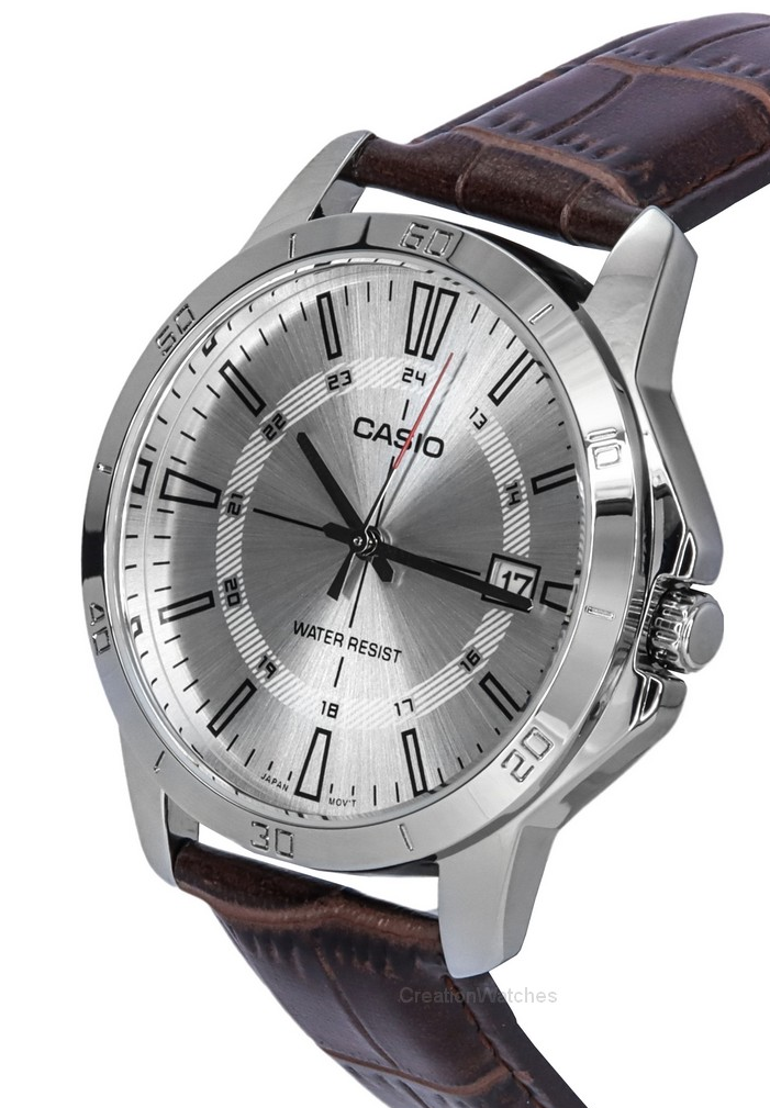 Casio Silver Dial Brown Leather Strap Analog Quartz Men's Watch