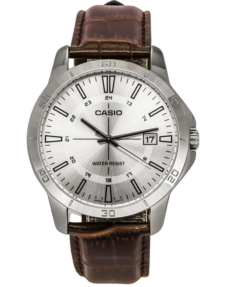 Casio Silver Dial Brown Leather Strap Analog Quartz Men's Watch